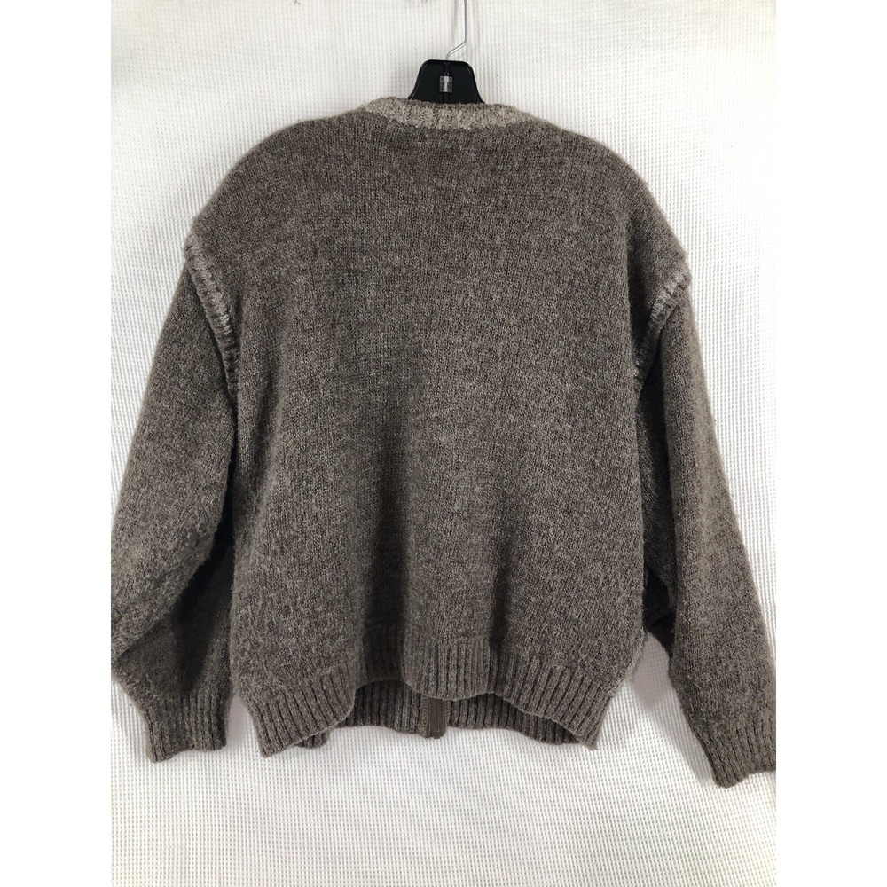 St Michael Vintage Women Cardigan Sweater 16 Gray Brown Wool Full Zip Knit Lined - Picture 7 of 11
